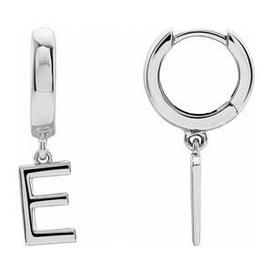 Single, 14k White Gold Initial E Dangle Hoop Earring, 5.25 x 21mm
